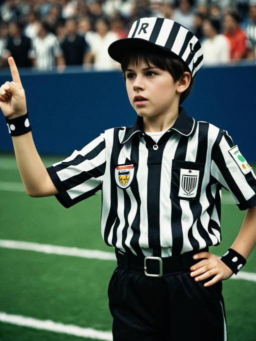 Child in Referee Costume on Football Field