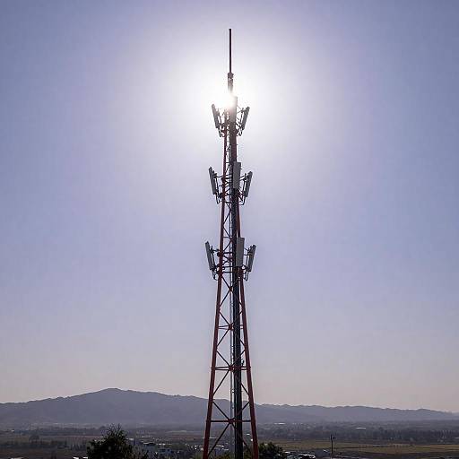 Minimalist Red Communication Tower Sun Halo