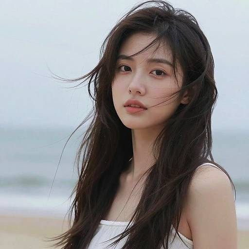Windy Beach Portrait of Young Woman