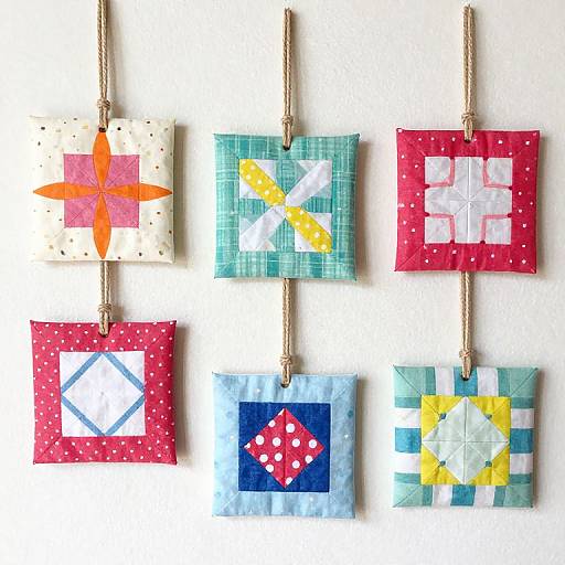 Mini Quilted Ornaments Hanging on Wall