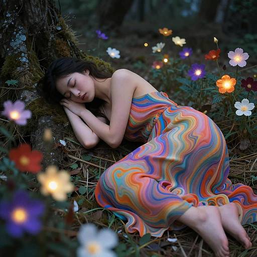 Mujer Durmiendo en Bosque Surrealista
