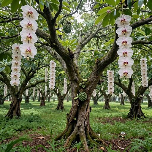 Floating Upside-Down Orchard with Crystalline Fruit