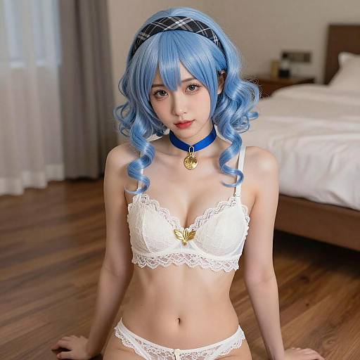 Stylish Woman in Blue Curly Wig