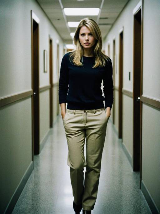Woman with Brown and Blonde Hair in Hallway