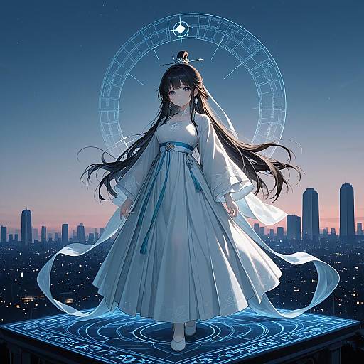 Radiant Hanfu Girl Against Skyline