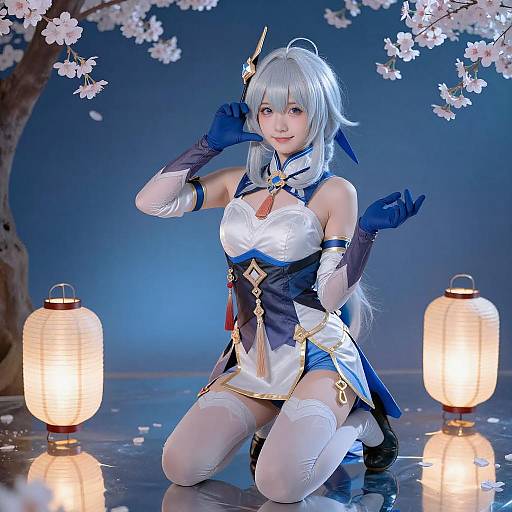 Silver-Haired Anime Girl on Reflective Floor