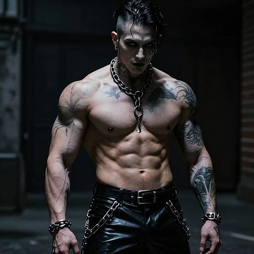 Goth Bodybuilder in Dark Urban Setting