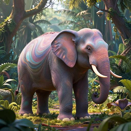 Majestic Curvy Elephant in Surreal Jungle