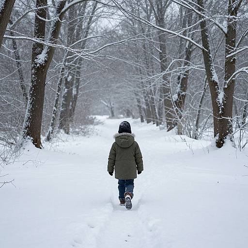 Child Walking Through Frozen Time Forest