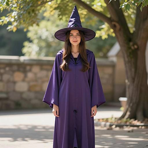 Enchanting Young Woman in Purple Witch Robe