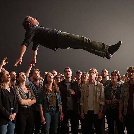 Man Casually Levitating Above Crowd