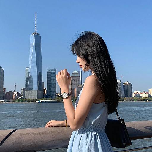 Elegant Girl Strolling in Cityscape