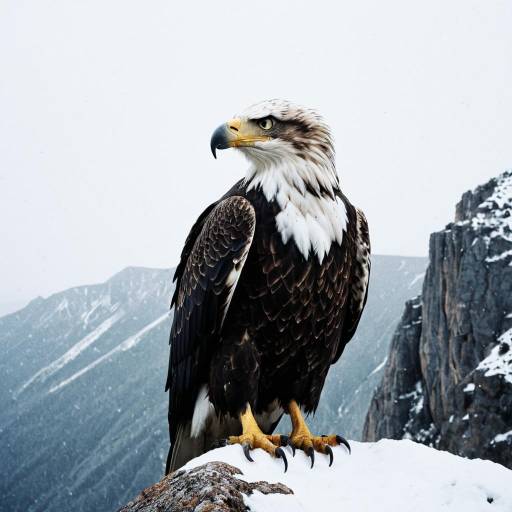 Bald Eagle Perched on Snowy Mountain Cliff Bald Eagle Perched on Snowy Mountain Cliff