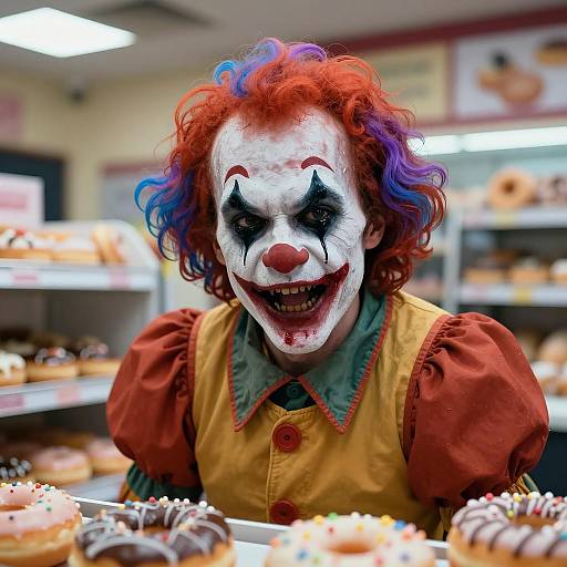 Scary Clown in Donut Shop