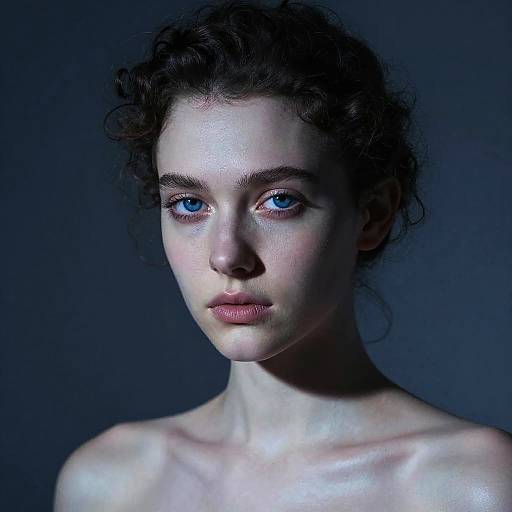 Dramatic Portrait of Blue-Eyed Woman