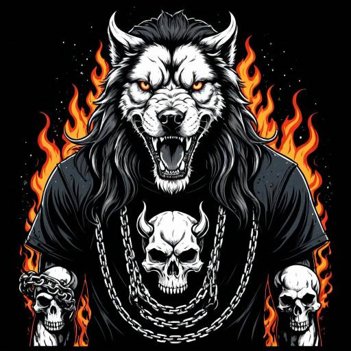 Cerberus T-shirt Design with Skulls and Flames Cerberus T-shirt Design with Skulls and Flames