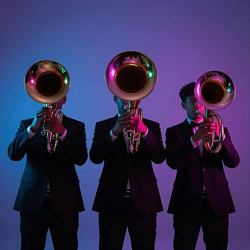 Three Jazz Musicians with Neon Tubas