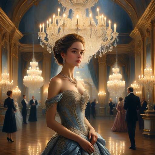 Elegant Baroque Woman in Grand Ballroom
