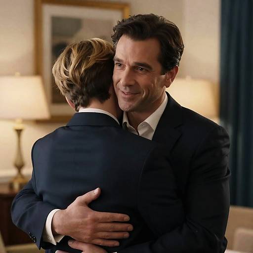 Two Men Hugging in Formal Suits