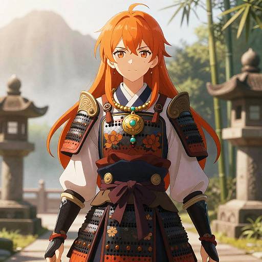 Anime Female Samurai in Mountain Temple