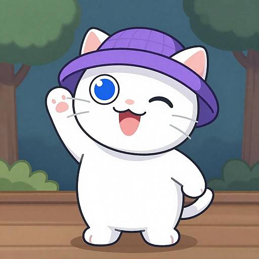 Playful White Cat in Plaid Hat