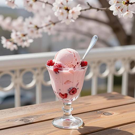 Delightful Pink Parfait on Sunny Balcony