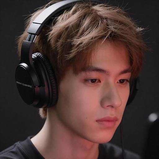 Close-Up of a Young Man in Headphones