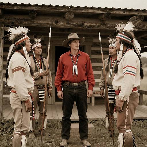 Vintage Western Encounter with Native Americans