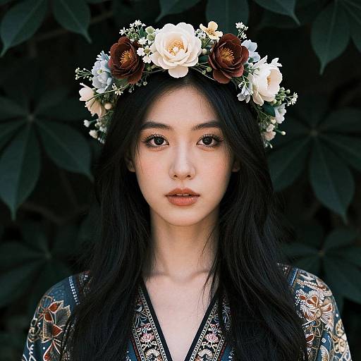 Woman with Floral Crown and Leaves