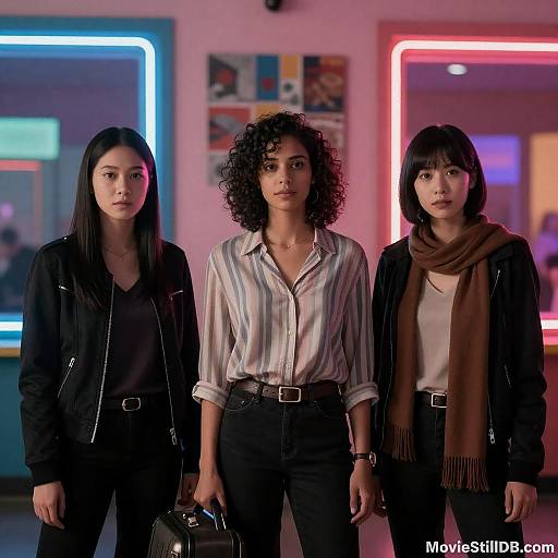 Three Women with Neon Windows Scene