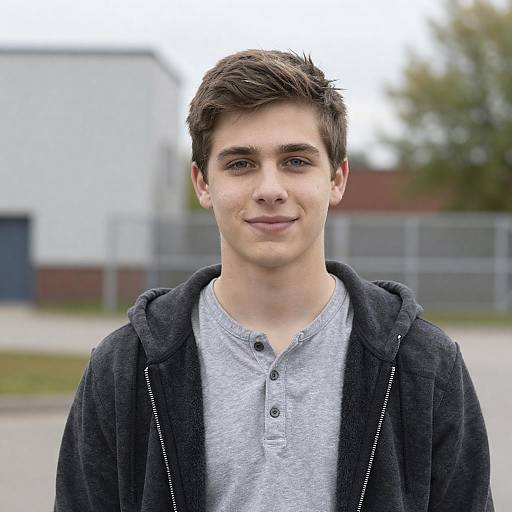 Teenage boy in casual hoodie outdoors