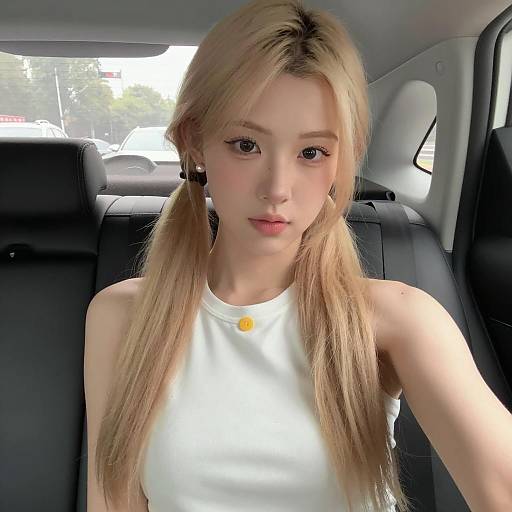 Blonde Woman in Dark Car Interior