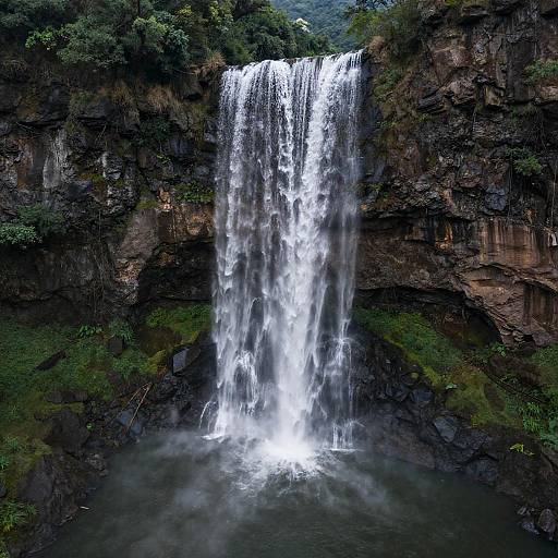 Majestic Waterfall in Misty Landscape