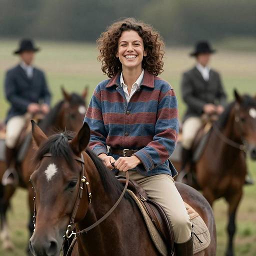 Joyful Equestrian in Rustic Attire