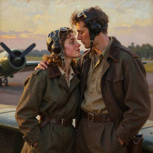 WWII Era Couple in Vintage Aviator Jackets