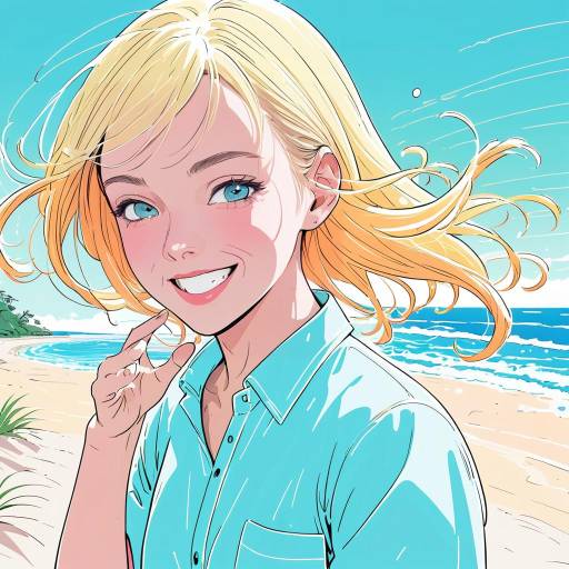 Cheerful Anime Beach Scene Illustration