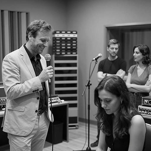 Vintage Recording Studio Portrait in Monochrome