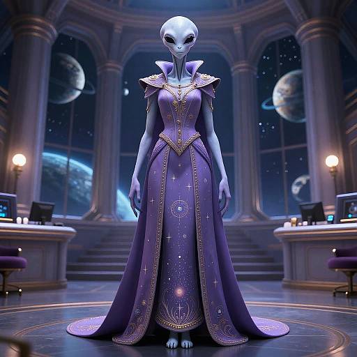 Alien Diplomat in Interstellar Council Chamber