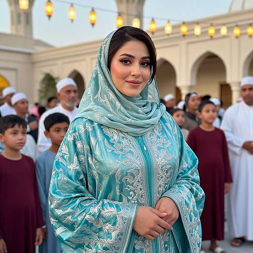 Family Eid Celebration in Mosque Courtyard