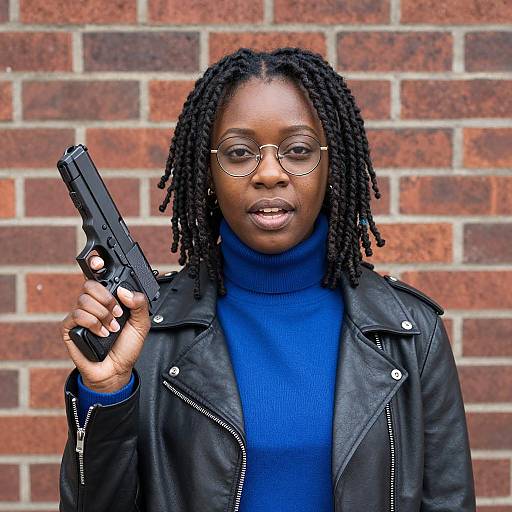 Confident Black Woman with Handgun