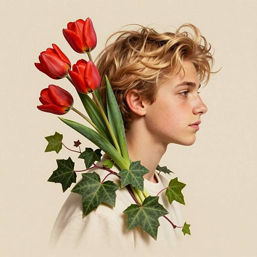 Teenage Boy with Floral Hair
