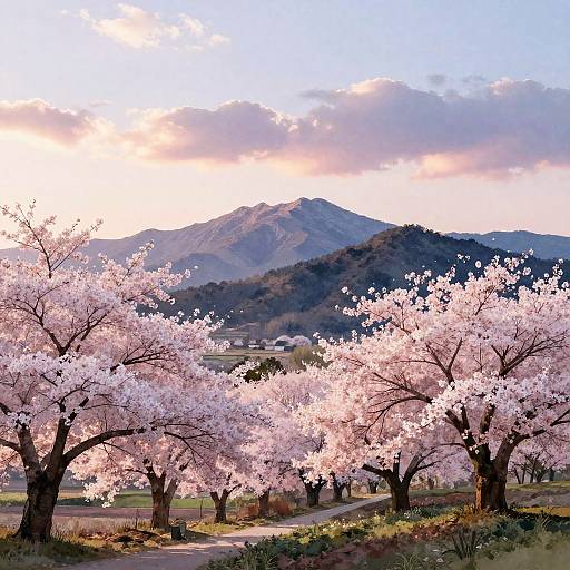 Watercolor Cherry Blossom Landscape
