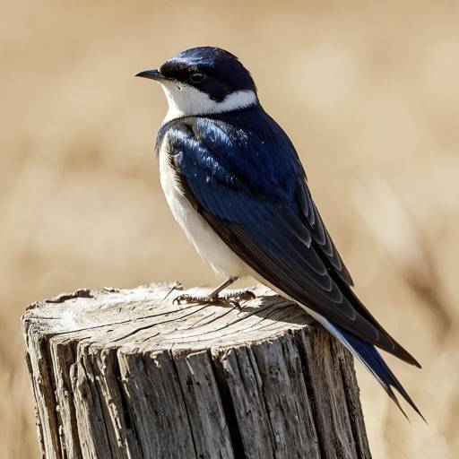 Elegant Swallow on Weathered Stump Close-Up