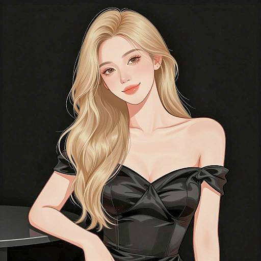 Blonde Woman in Black Off-Shoulder Dress