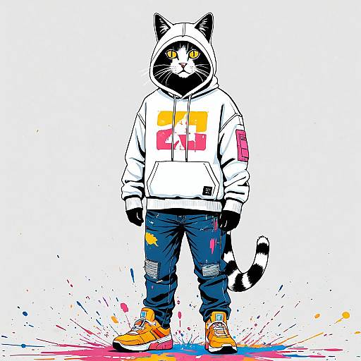 Cool Robotic Cat in Hoodie and Sneakers