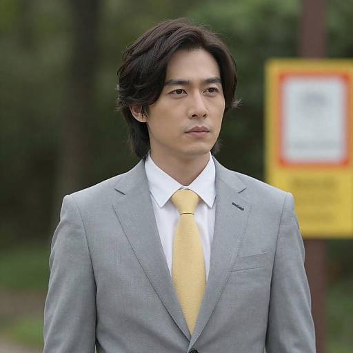 Man in Gray Suit in Forest