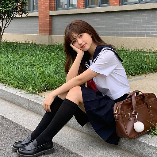 Relaxed Young Woman in School Uniform