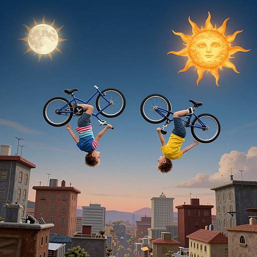 Twin Kids Racing Upside-Down Bikes
