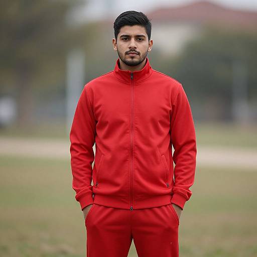 Realistic Man in Red Tracksuit