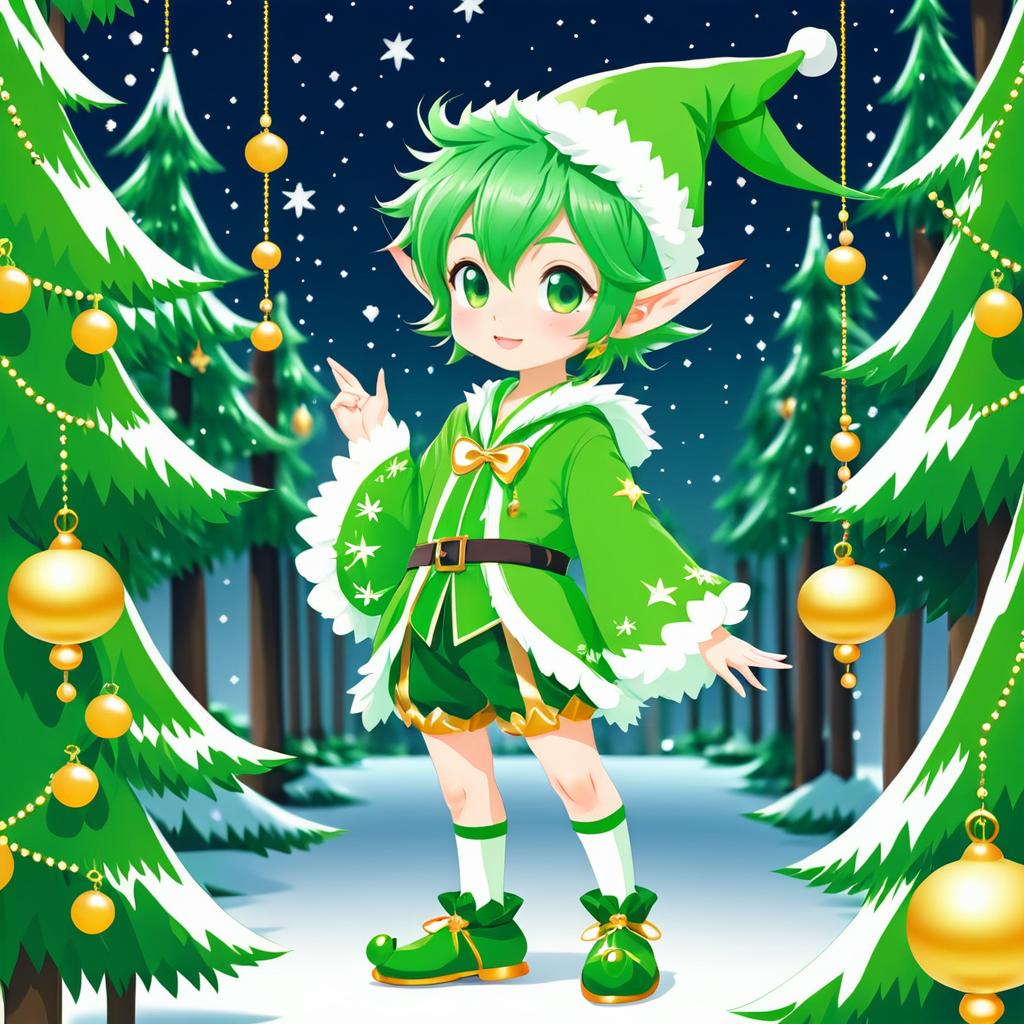 Kawaii Anime Elf Boy in Holiday Spirit